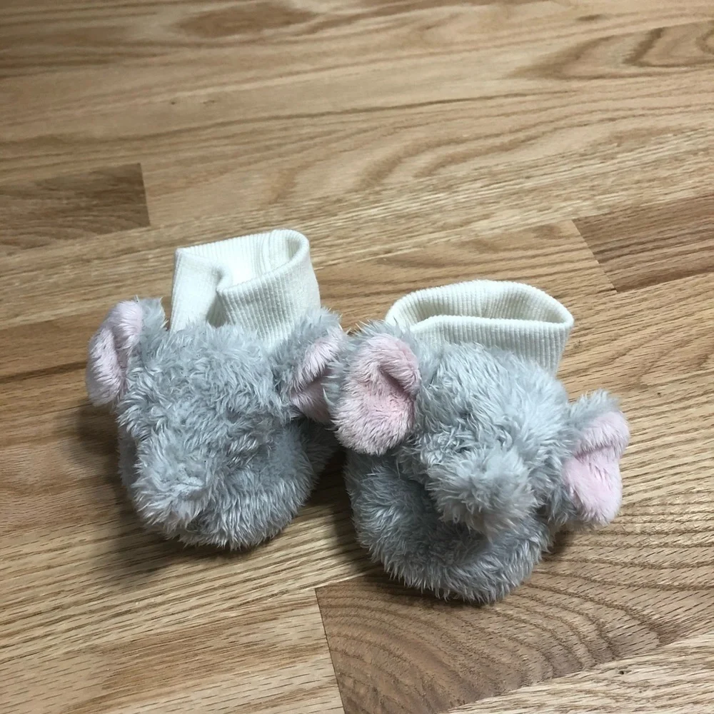 Fuzzy Elephant Rattle Slippers Baby Infant